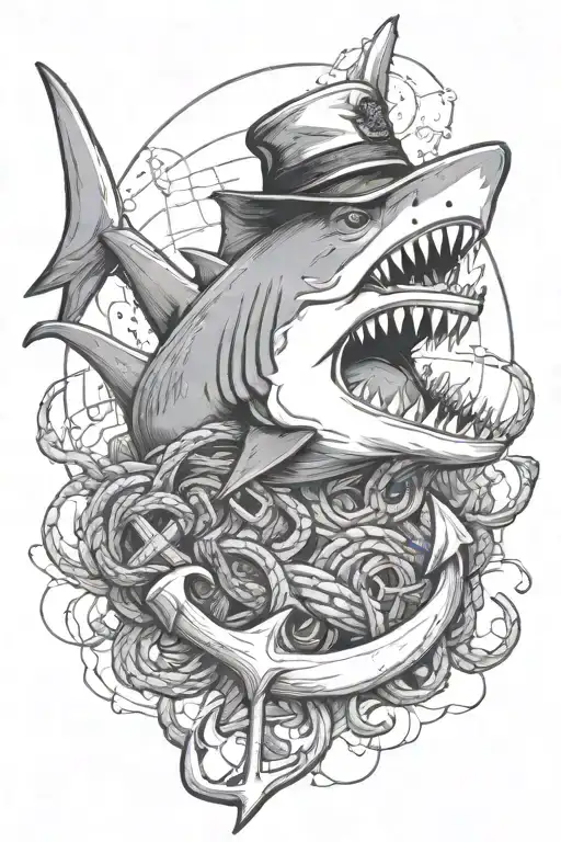 Shark Biting An Anchor Wearing A Sailor Hat
