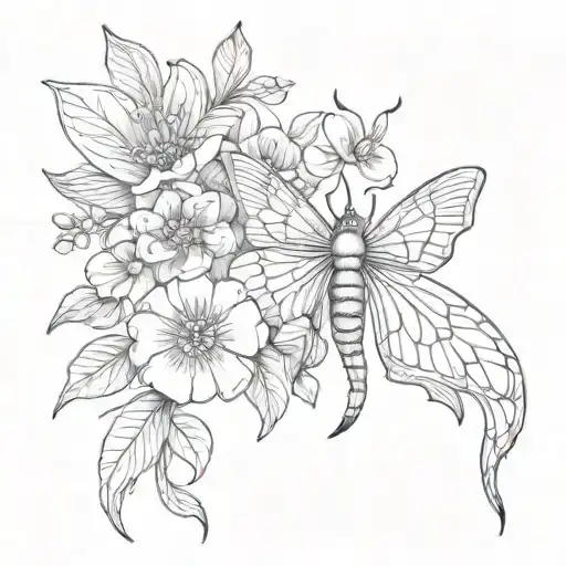 Snake Moth And Flower