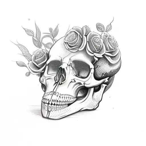 Snake In Skull With Flowers