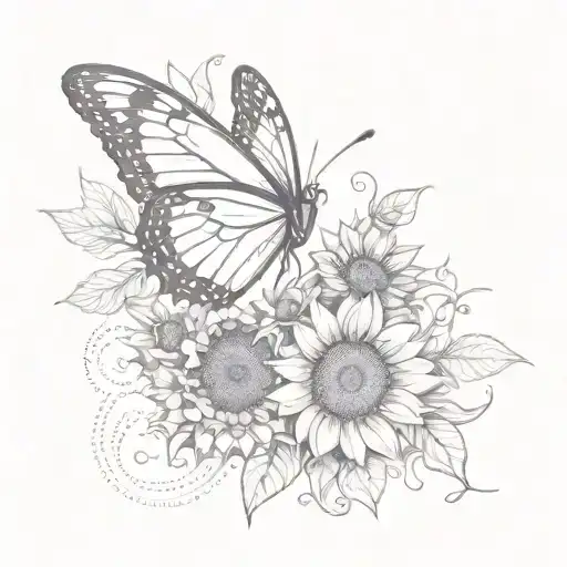 Combine A Purple Butterfly And A Sunflower With Musical Symbols