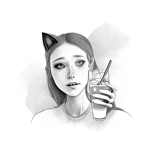 A Girl Holding A Drink And A Cat