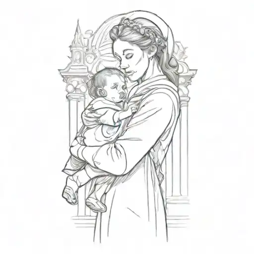 A Woman Holding A Baby In A Church