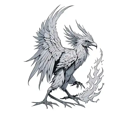 Cool Looking Fighting Fire Phoenix Dressed For Battle