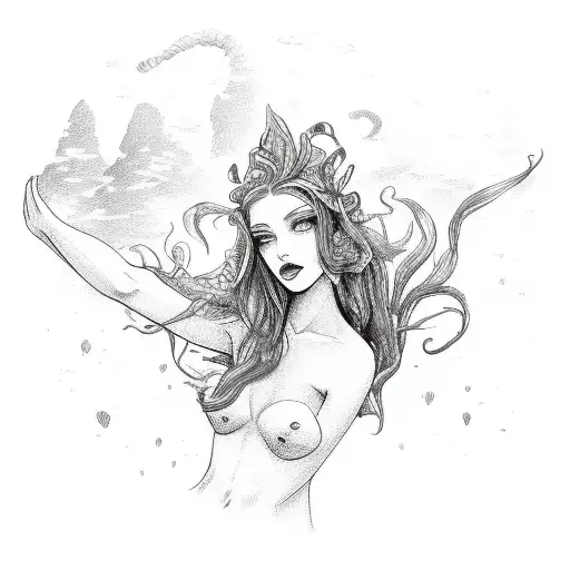 Siren Mermaid Holding A Man's Head In Her Hand