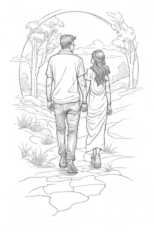 Father Travel With Daughter Holding Hands In A Dangures Road