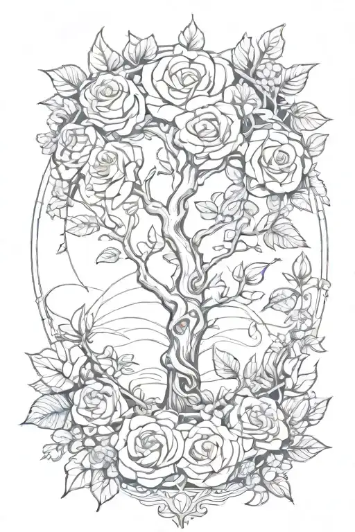 Rose Flower And Garden Of Eden Tree Of Life