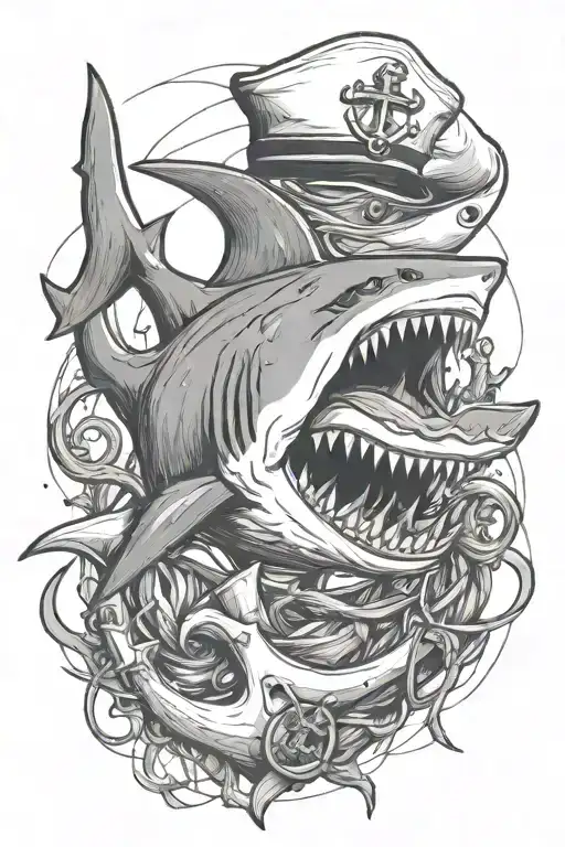Shark Biting An Anchor Wearing A Sailor Hat