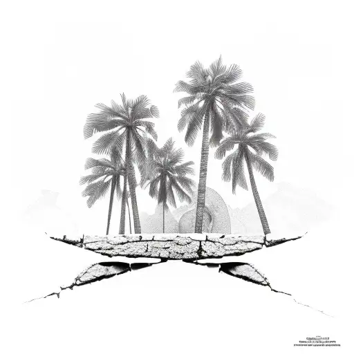 Palm Trees Growing Out Of Crack With Music Notes Around