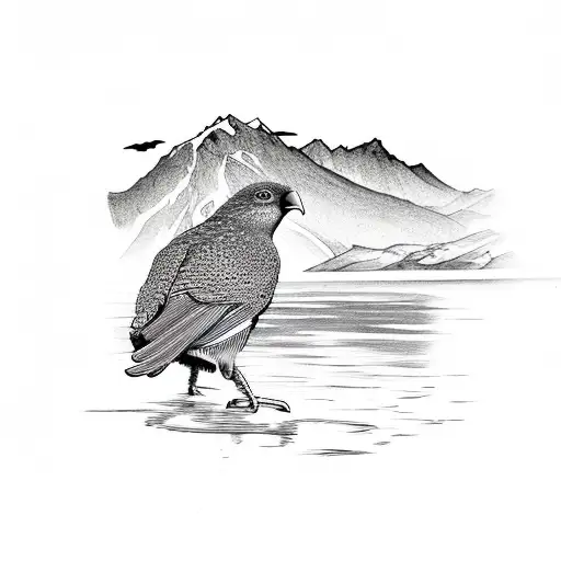 Kiwi Bird With Wanaka Lake And Mountains Inside