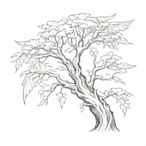 Tree With Angel Wings And Tree Trunk Drawn