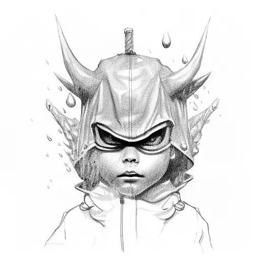 Kid With Rain Coat And Shadow Of A Demon