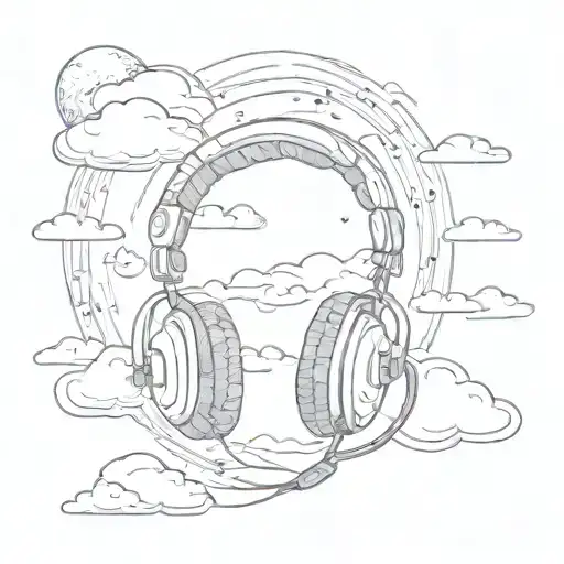 Moon And Clouds Headphones Listening To Music