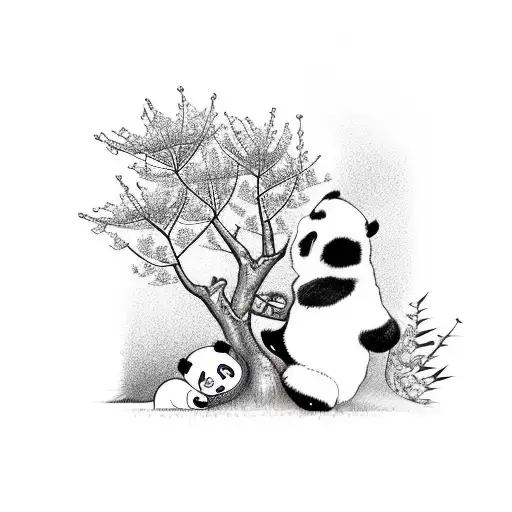 Cherry Blossom Tree With Panda And Cub