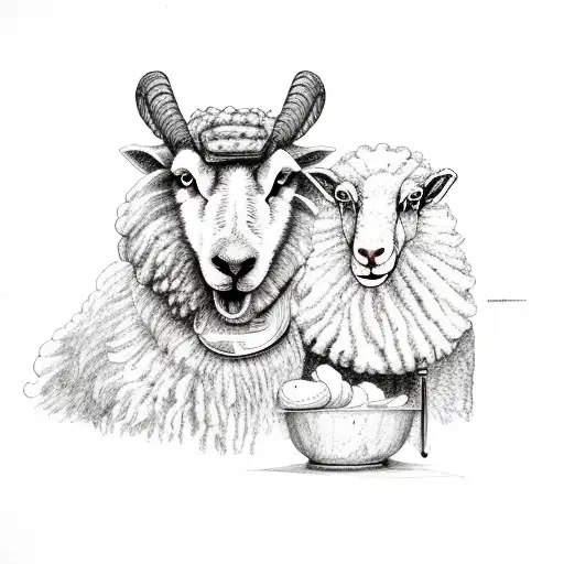 A Sheep Eating A Carrot And An Angry Wolf Sitting Next To Her