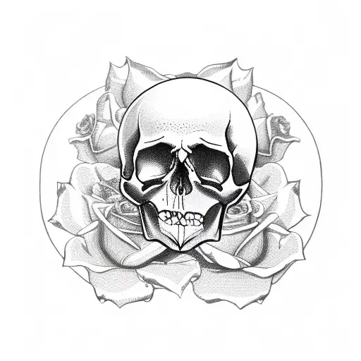 Dead Skull With Roses Around