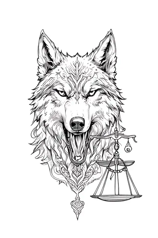 Libra Design Mixed With Lone Wolf Of Justice Scale