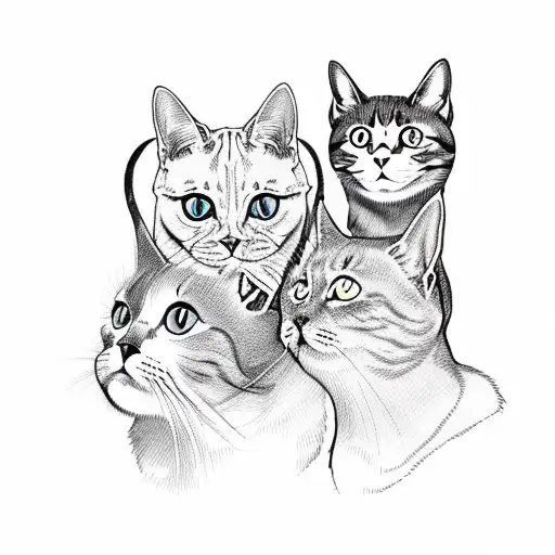 Three Cat Heads Hiss