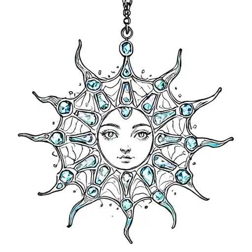 Sun With Gem Stones Hanging Form A Web