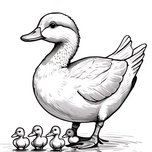 Mother Duck Followed By 4 Ducklings Following Their Mother