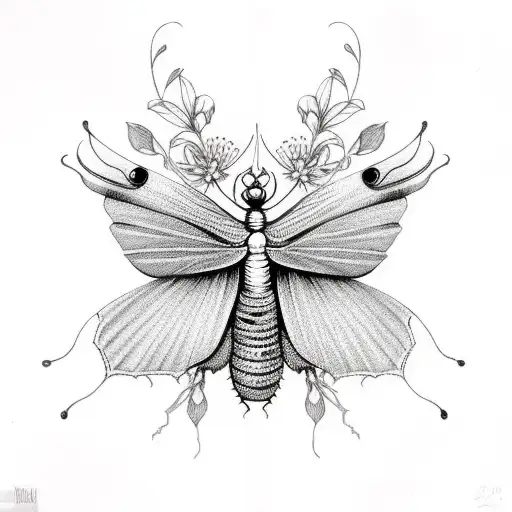 Luna Moth And Death Moth With Flowers