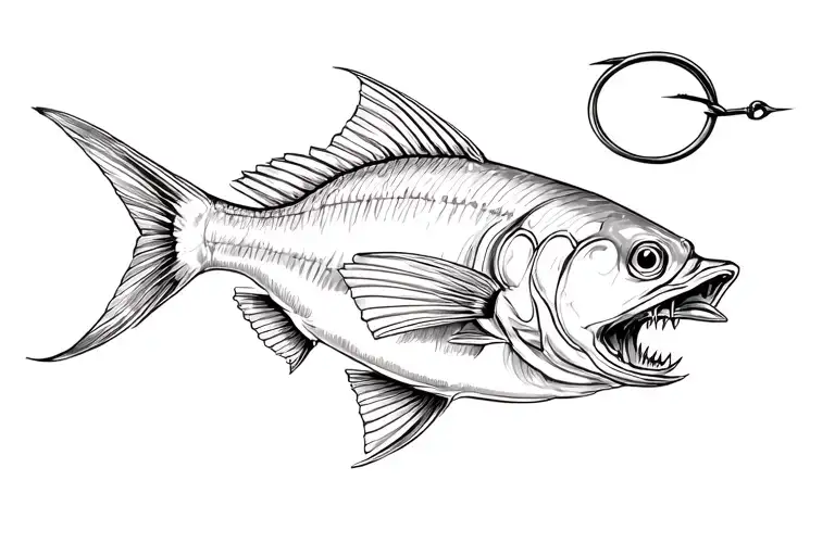 Fish With A Hook In Its Mouth Open