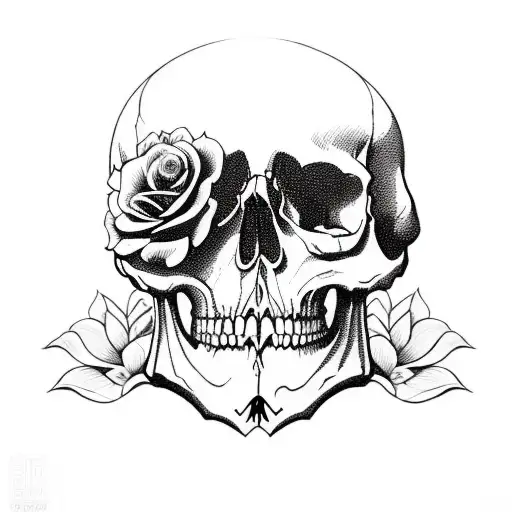 Dead Skull With Roses Around
