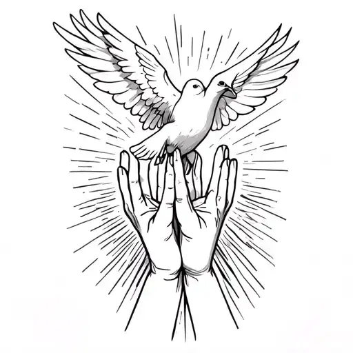 Open Praying Hands With A Dove Flying Out Of Sunshine Tessa 10-06-23