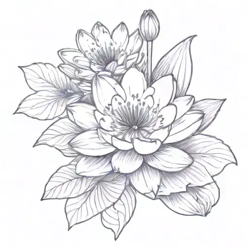 Violet Flower And Water Lily Flowers