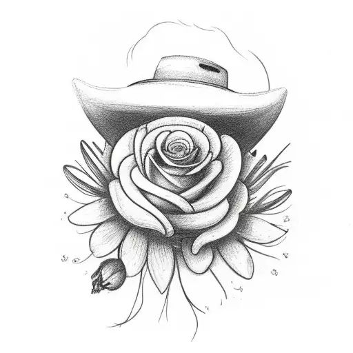Cowboy Hat On Top Of A Live Heart With Flowers Around It