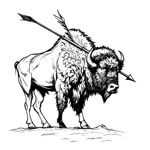 Bison With An Arrow Going