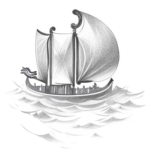 Small Ship With An Anchor Leaving Down