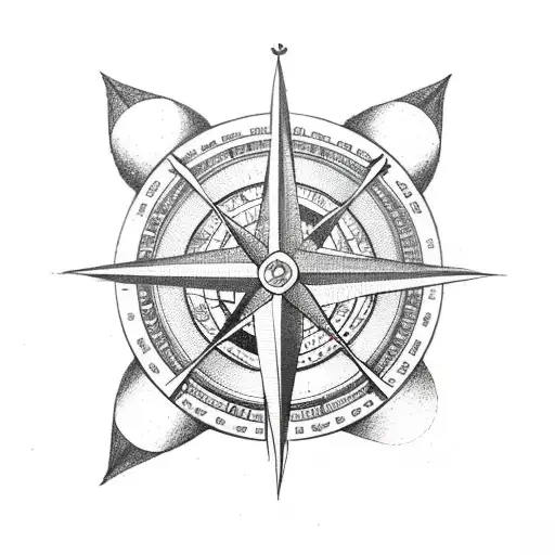Compass With Roses And Anchor And Clock And Feather
