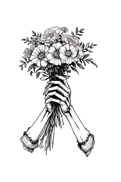 Dainty Skelton Hands Holding A Bouquet