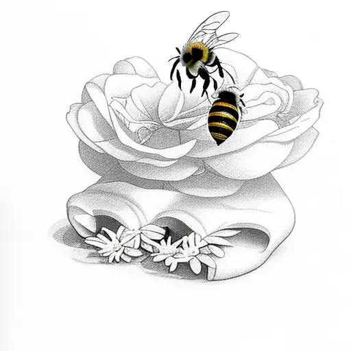 Baby Feet With Flower And Bee