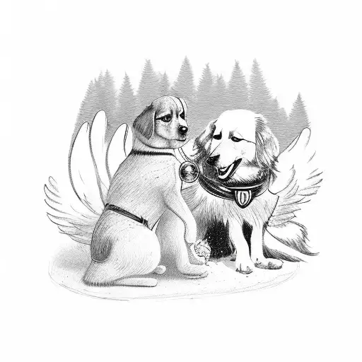 Pollice Officer Holding Dog In A Forest Using A Compass With Angels