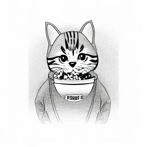 Line Sketch Of A Persob Wearing A Cat Onesie Eating Popcorn