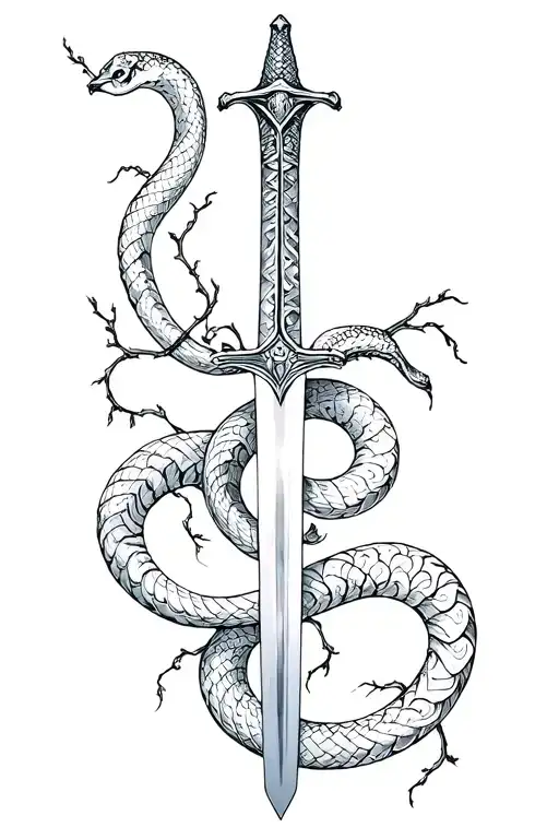 Short Sword With Vines And Snake Wrapped Around
