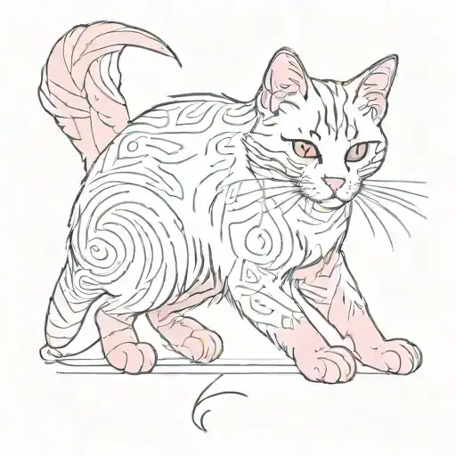 Cat With Pink Paws Tail Body