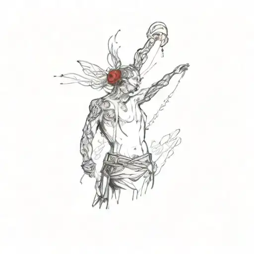 A Black And Red Drawing Of A Person