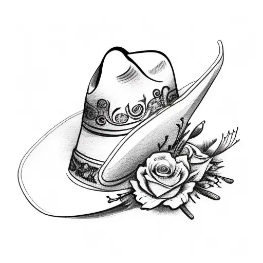 Cowboy Hat On Top Of A Live Heart With Flowers Around It
