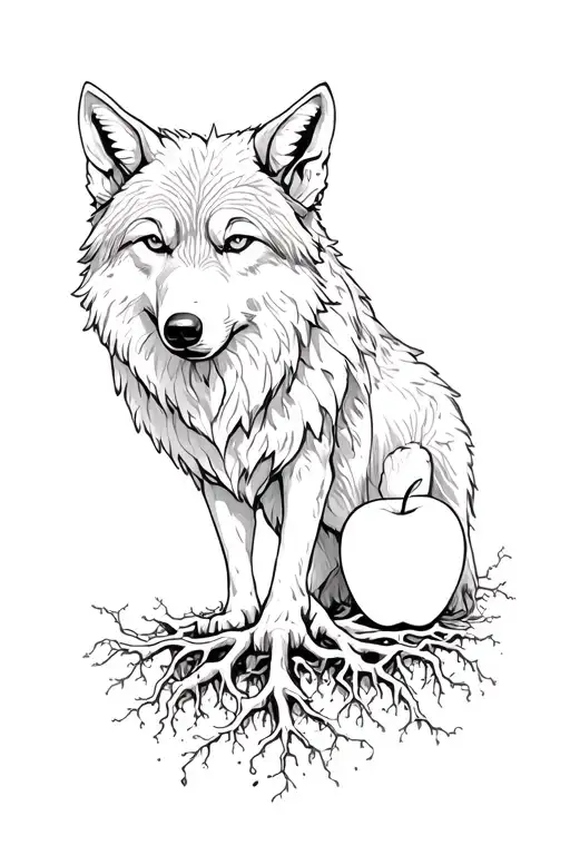 Wolf Turning Into Tree Roots Growing To Apple