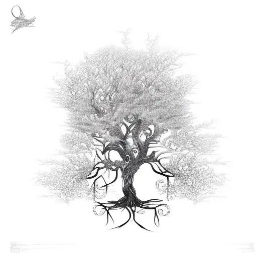 An Intricate Design Of A Guitar Intertwined With Branches Of A Tree