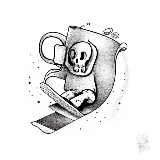 A Ghost Holding A Coffee Mug Riding A Snowboard