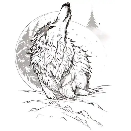 Wolf Howling Forest Moon