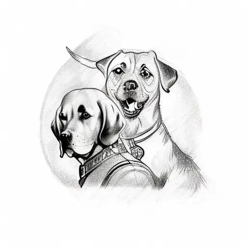 A Sketch-style Tattoo Of A Soldier Saluting With A Dog By Their Side