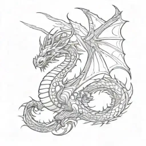 Dragon With Red Shading In Wings Flying