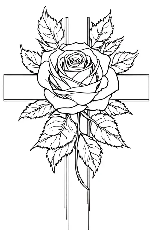 Rose Inside A Cross Tattoo Template
