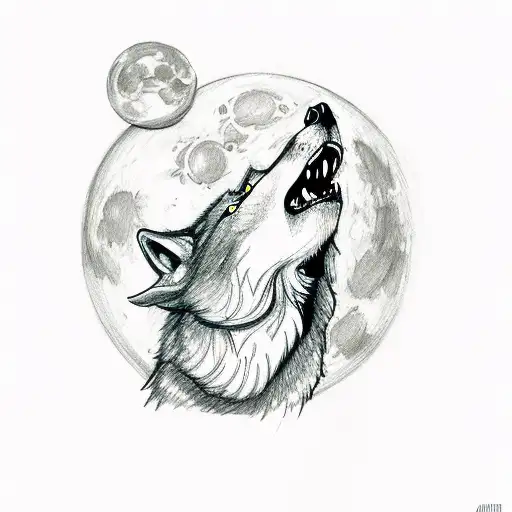 A Wolf Howling At The Moon With Car Engine Parts In The Background