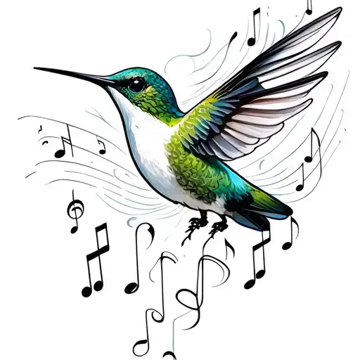 Humming Bird Music Notes Floating In The Air