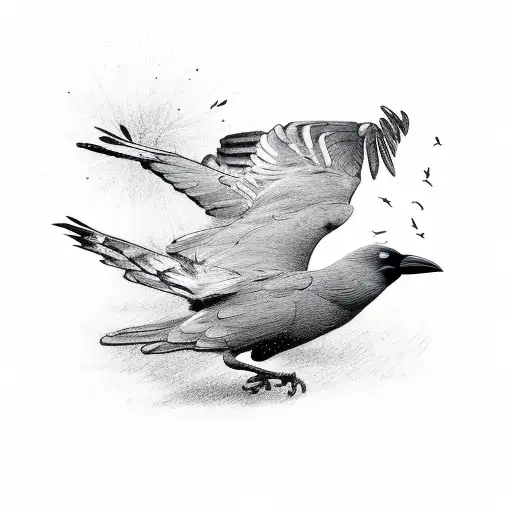 Crows Flaying Separate Ways Away From Falling Crow